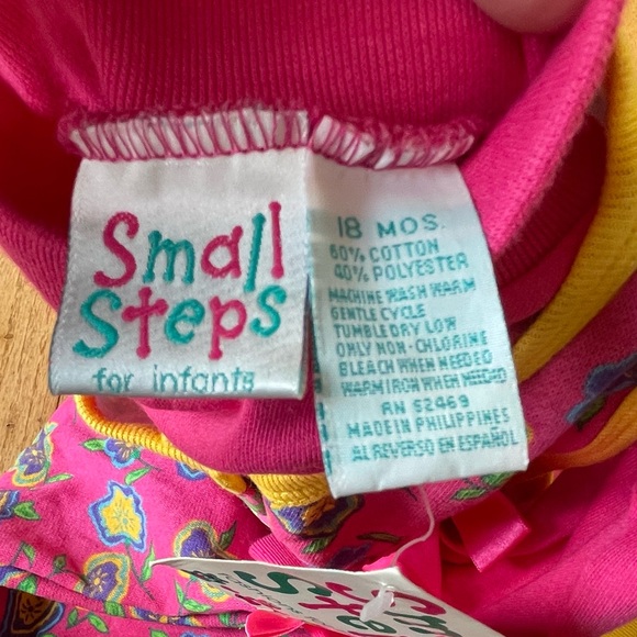NWT VINTAGE SMALL STEPS PINK YELLOW FLORAL GRAPHIC PRINT OVERALLS SIZE 18 MONTHS - Picture 7 of 8